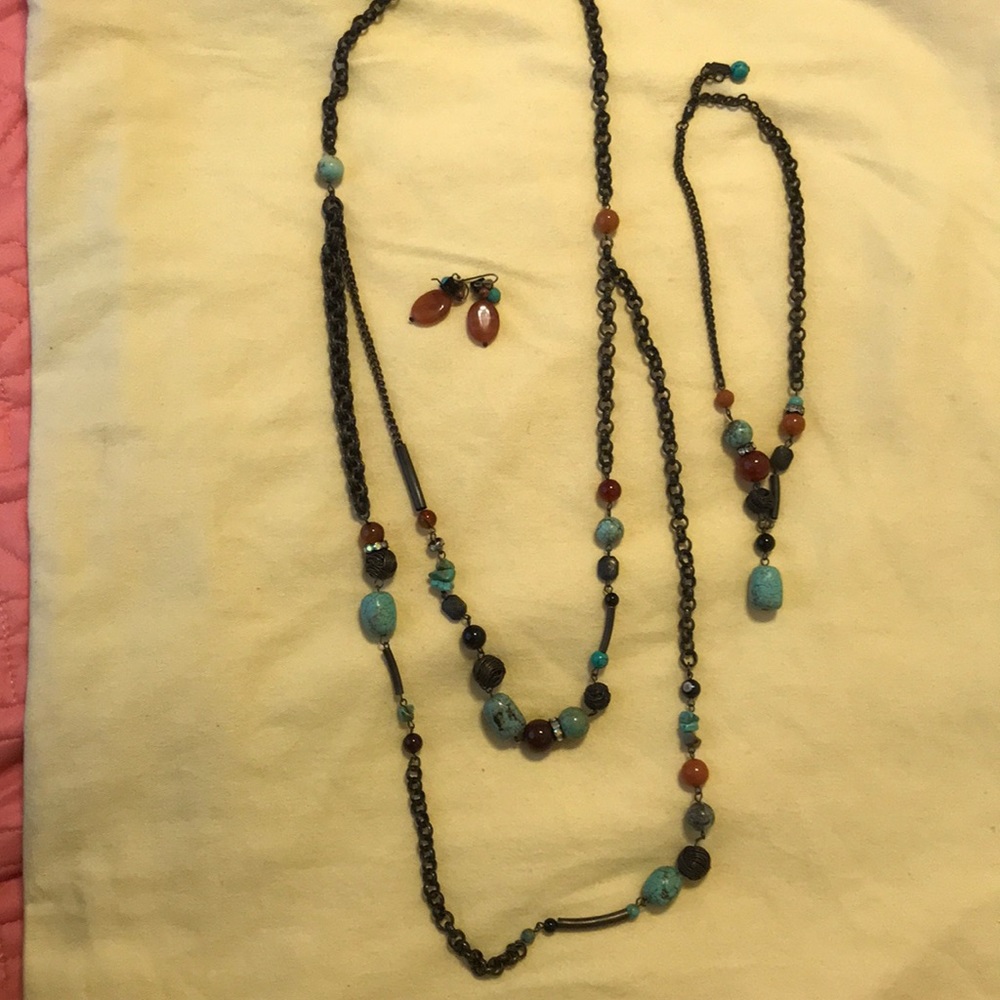 Multi color necklaces(2) and earrings